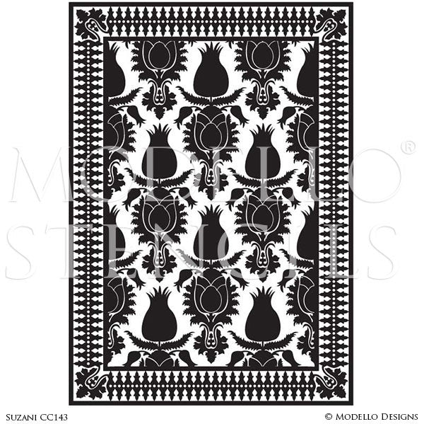 Moroccan, Asian, Indian Patterns and Decor Ideas and Exotic Interiors - Custom Floor Designs and Painted Carpet Stencils - Modello Custom Stencils