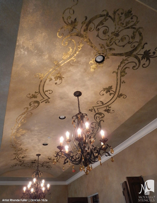 Large Medallion Patterns Painted and Stenciled in Custom Interior Murals and Ceilings