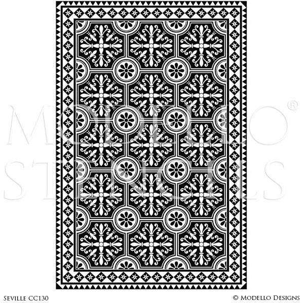 Large Geometric Floor Pattern - Carpet Panel Designs for Painted Floors - Modello Custom Stencils