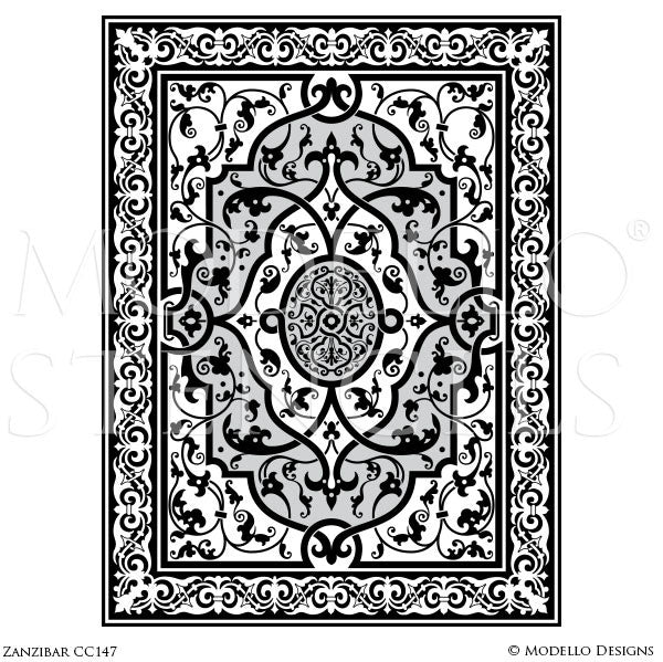 Exotic and Global Boho Chic Decor Idea - Painted Ceiling Panels or Carpet Panel Stencils from Modello Custom Stencils