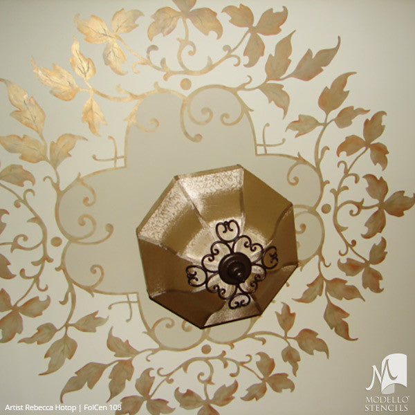 Leaves Vines Designs on Custom Painted Ceilings - Modello Custom Adhesive Vinyl Medallion Stencils