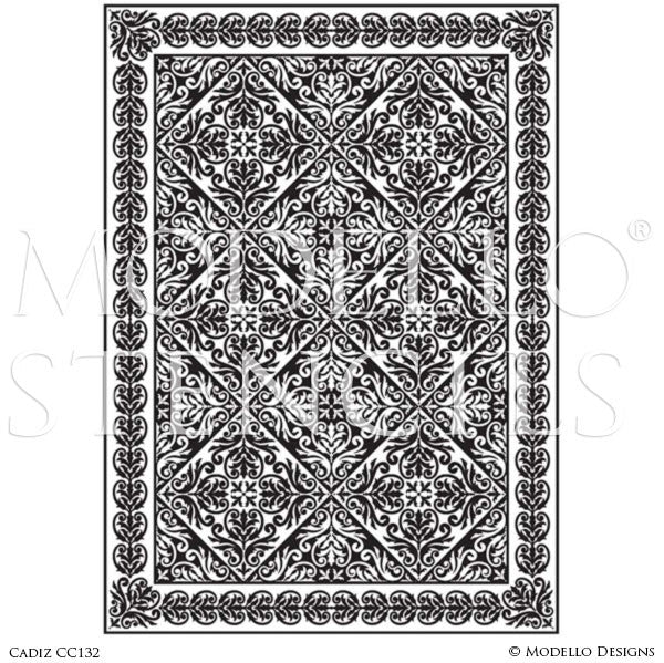 Classic European Spanish Decorative Concrete Floor Rug Carpet Stencils - Modello Custom Stencils