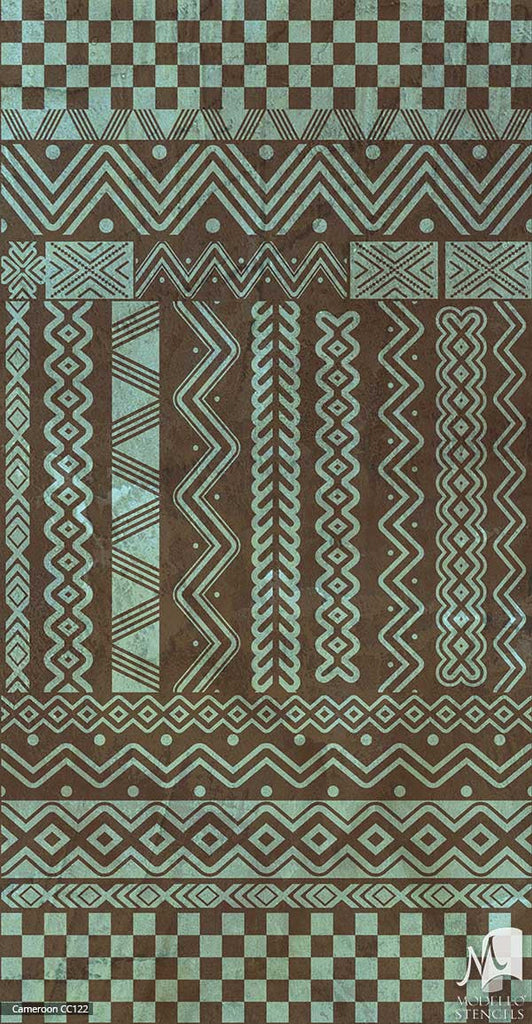 Geometric African Tribal Interior Decor - Modello Custom Carpet Floor Panel Stencils