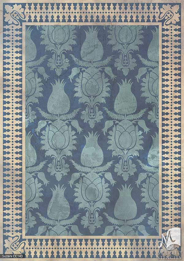 Moroccan, Asian, Indian Patterns and Decor Ideas and Exotic Interiors - Custom Floor Designs and Painted Carpet Stencils - Modello Custom Stencils