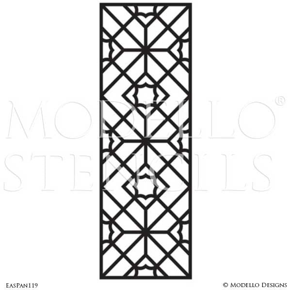 Geometric Pattern Painted on Glass Mirror Doors Windows - Professional Wall Painting Designs - Modello Custom Panel Stencils