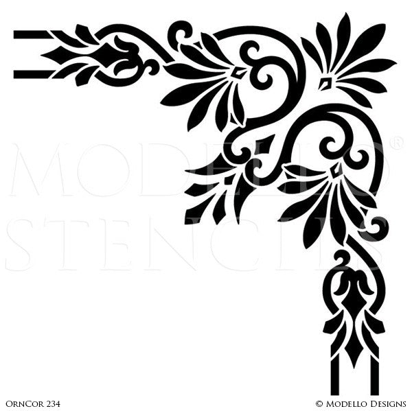 Ornamental and Decorative Wall Art Stencils for Painting Classic Home Decor - Modello Custom Designer Corner Stencils