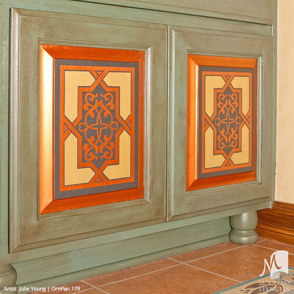 Painting Wood Furniture with Ornate Ornamental Designs - Painted Antique Mirror or Glass - Custom Panel Stencils