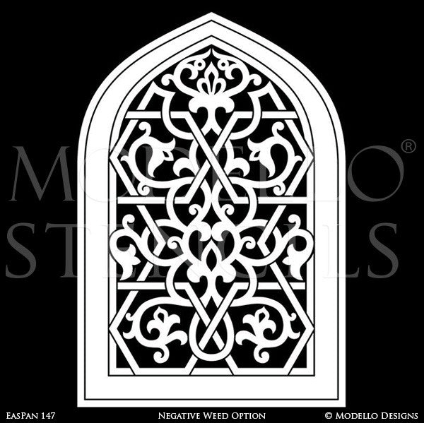 Moroccan Moorish Archway Doorway Design - Custom Painted Bohemian Wall Panel Patterns - Modello Custom Stencils