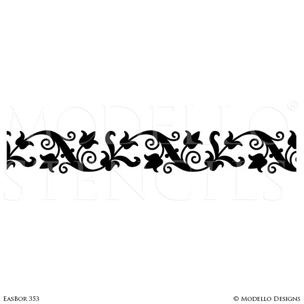 Oriental Flower Vines Leaves Border Stencils for Painting Decorative Wall Finish - Modello Designs