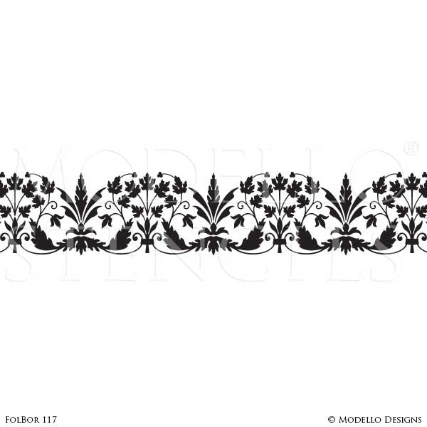 Floral Nature Painted Ceiling Borders Stencils for Designer Decor - Modello Custom Stencils