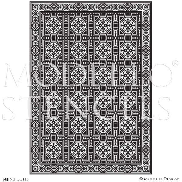 Asian Inspired Home Decor and Large Faux Rug Carpet Floor Stencils - Modello Custom Stencils