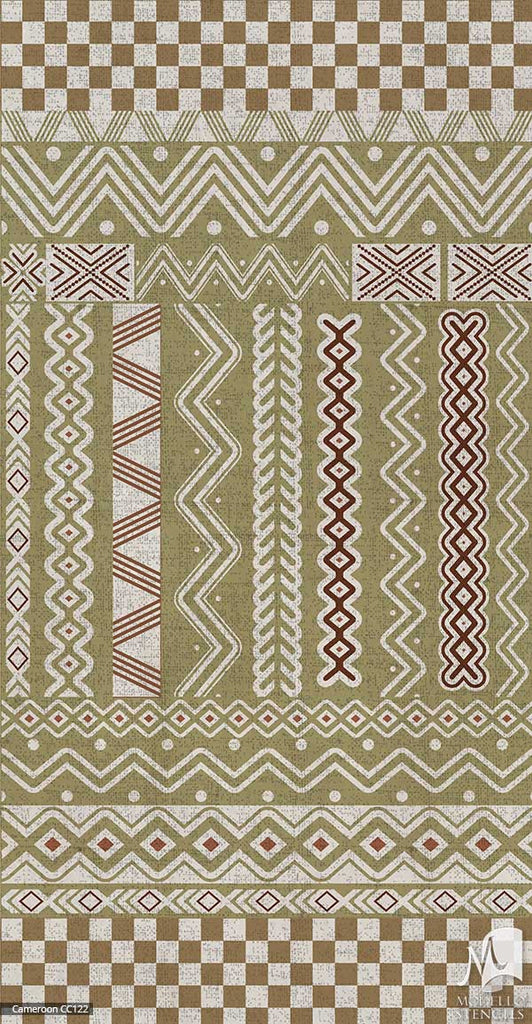 African Tribal Interior Decor - Modello Custom Carpet Floor Panel Stencils