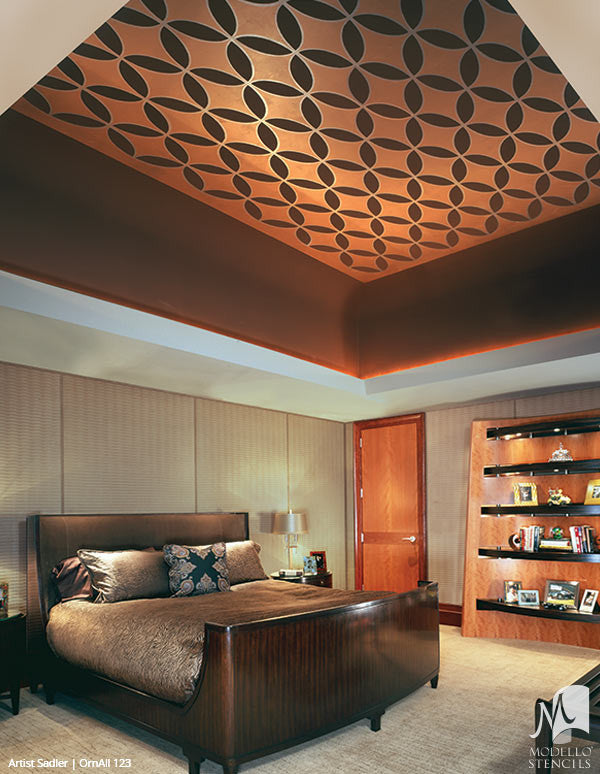 Large Painted Ceiling Stencils with Modern Pattern - Modello Designs