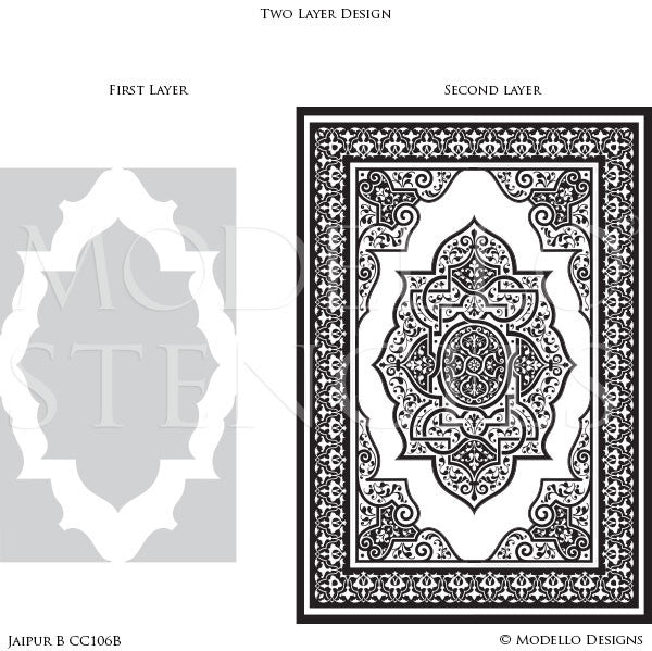 Large Designer Stencils for Painting Custom Indian Asian Design Floors - Modello Custom Stencils