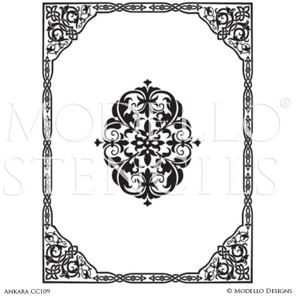 Large Ornamental Panel Stencils for Painting Decorative Floors and Ceilings - Modello Custom Stencils