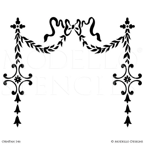 Decorative Wall Hanging and Vines to Outline Designs - Modello Custom Wall Art Stencils