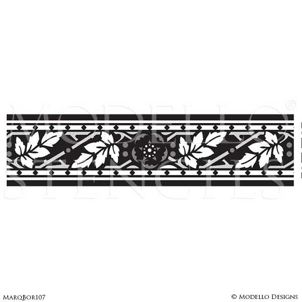 Marquetry Pattern Stencils - Custom Stained Wood Floor Border Stencils