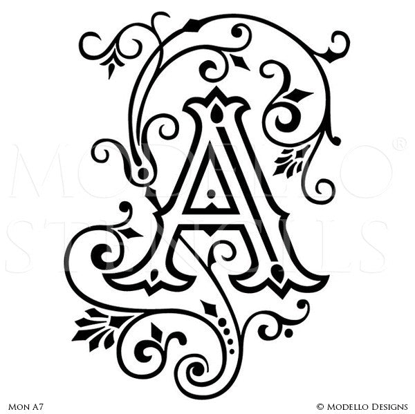 Letter A Peel and Stick Custom Stencils for DIY Painted Monograms - Modello Custom Stencils