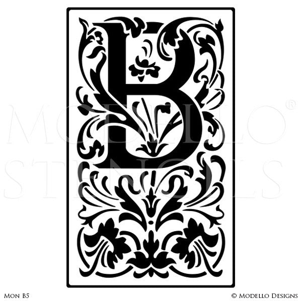 Letter B Decorative Design Painted on Wall Quotes and Lettering - Modello Custom Stencils