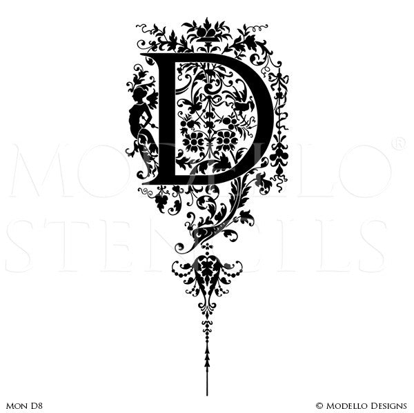 Letter D Script Typography Lettering Stencils for Custom Painted Wall Decor - Modello Custom Stencils