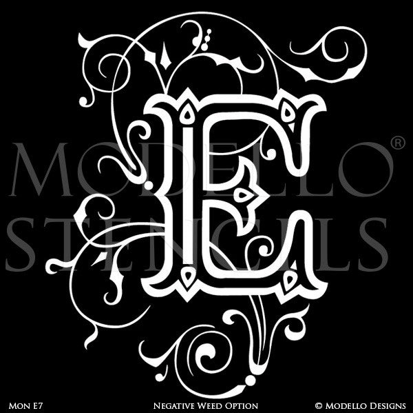 Letter E Decorative Design Painted on Wall Quotes and Lettering - Modello Custom Stencils