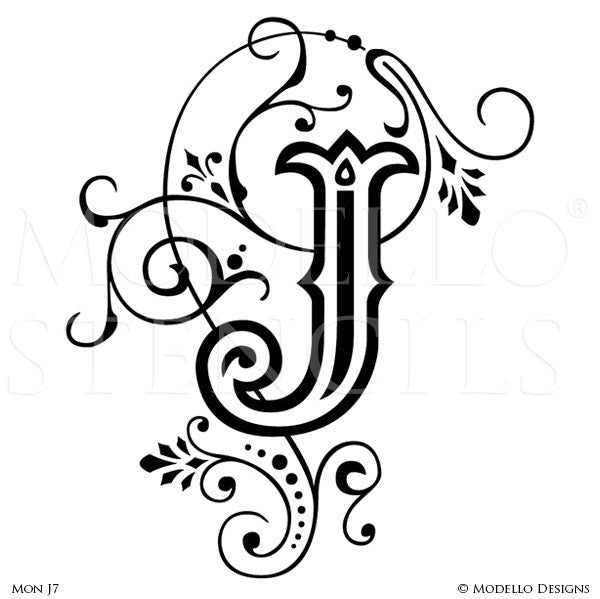 Letter J Script Typography Lettering Stencils for Custom Painted Wall Decor - Modello Custom Stencils