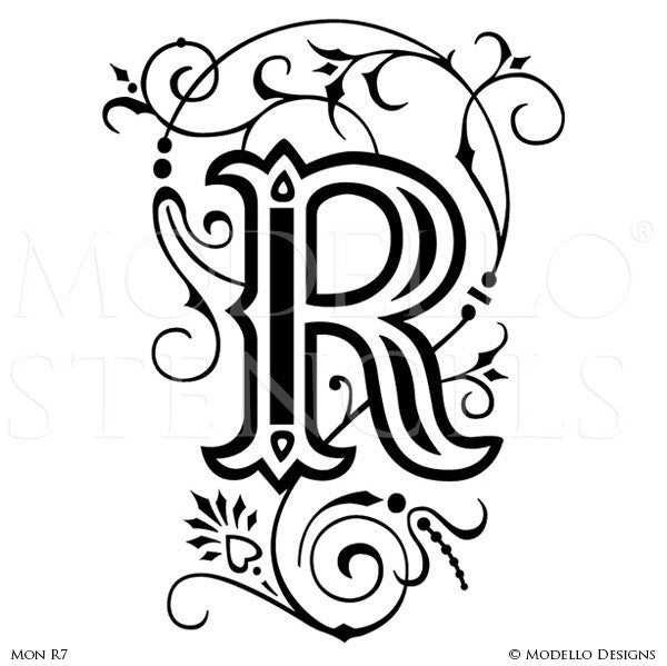 Letter R Painted Lettering Initial Family Name Monogram - Modello Custom Stencils