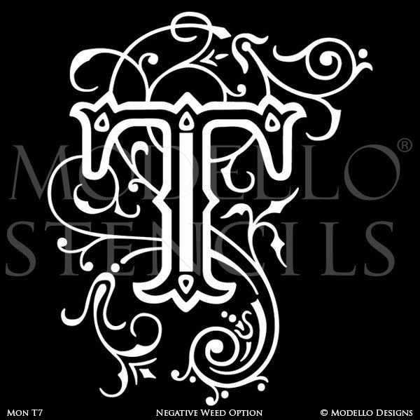 Letter T Decorative Monograms Alphabet Stencils for Painting - Modello Custom Stencils