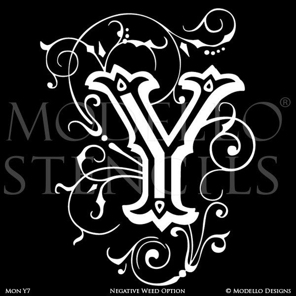 Letter Y Decorating Family Name and Initials on Wall with Modello Custom Stencils