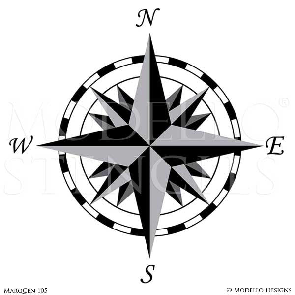 Painted Compass on Marquetry Wood Floors - Modello Medallion Stencils