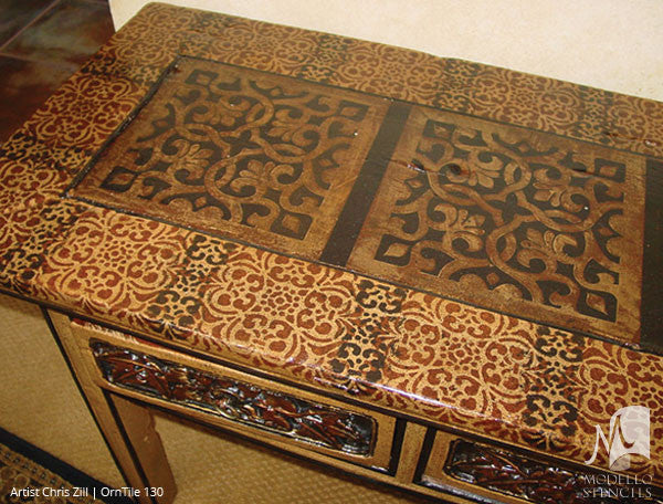 Stenciling and Painting Furniture with Ornamental Tile Designs - Modello Custom Vinyl Stencils