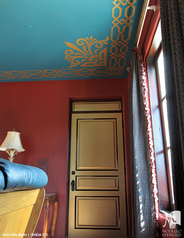Art Deco Design and Painted Decor - Ceiling Corner Stencils from Modello Custom Stencils