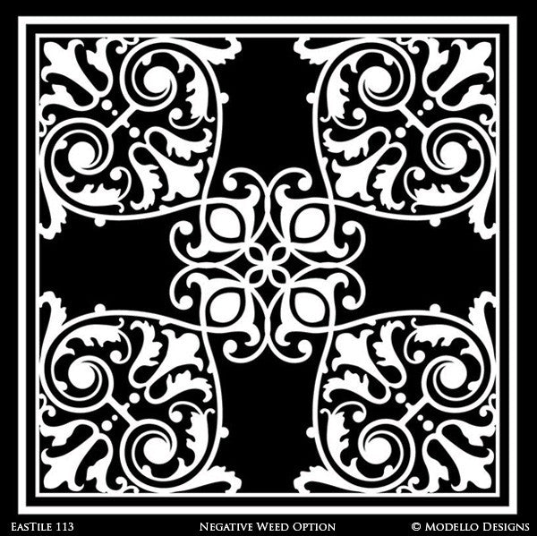 Classic Square Tile Designs Painted on Walls and Floors - Modello Custom Stencils