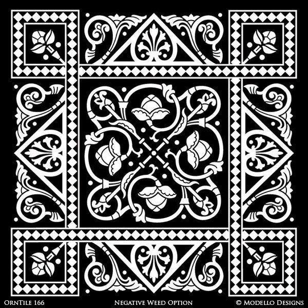 Detailed and Classic Square Tile Stencils with Flower and Modern Designs - Modello Custom Stencils
