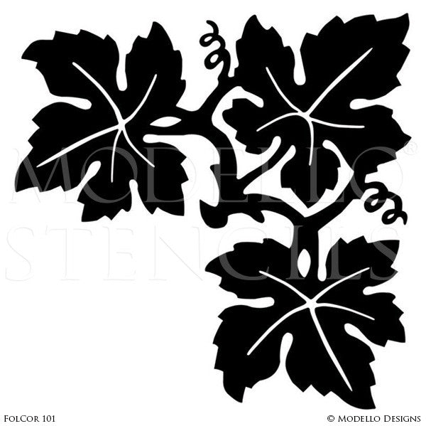 Leaves and Flowers Painted Corner Stencils for Murals - Modello Custom Stencils