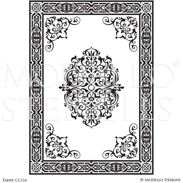 Moroccan, Asian, Indian Decor Ideas and Exotic Interiors - Painting Carpet Floor Stencils and Custom Ceiling Panel Stencils