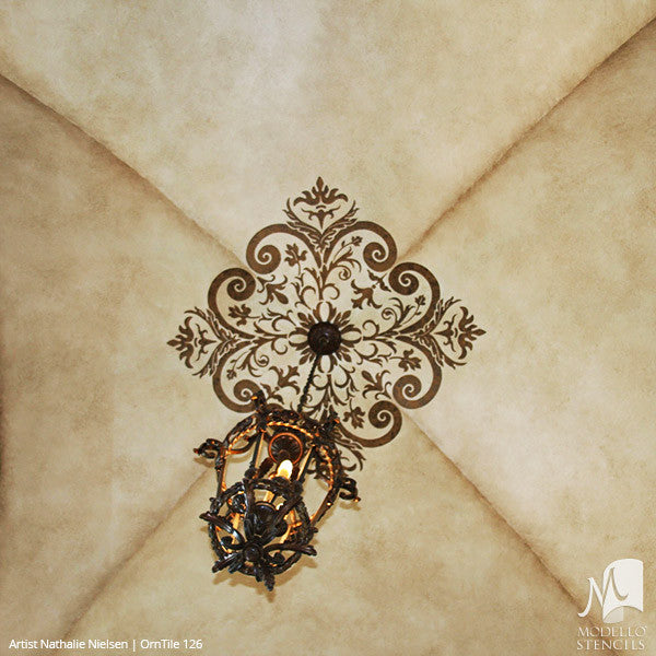 Painted Ceiling Tile Stencils with Classic European Style - Modello Custom Stencils