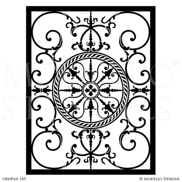 Grand Painted Ceiling Stencils or Painted Antique Mirror Window Glass Panels for Custom Decorating - Modello Custom Stencils