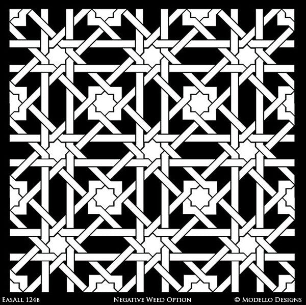 Modern or Tribal or Asian Decorating Idea using Large Geometric Pattern Wall Stencils - Modello Designs