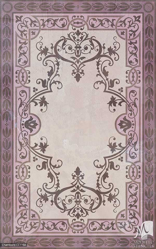 Purple Flooring Colorful Custom Painted Faux Rug Carpet Floor Stencils - Modello Custom Stencils