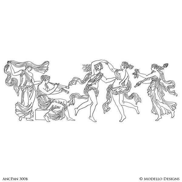 Dancing Girls Roman Greek Goddesses Wall Mural - Large Custom Wall Art Stencils from Modello