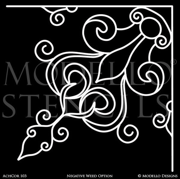 Corner Adhesive Stencils for Professional Decorative Painting Walls and Ceilings - Modello Stencils