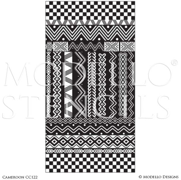 Tribal African Pattern - Painted Floor Rug Carpet Panels - Geometric Custom Stencils for Decorating