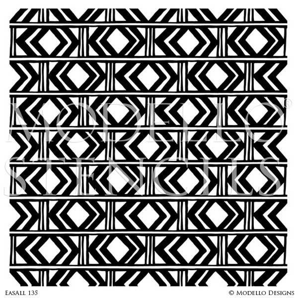 Geometric Pattern Stenciled on Custom Wall Decor - Moroccan, Asian, Tribal Wallpaper Wall Stencils - Modello Designs