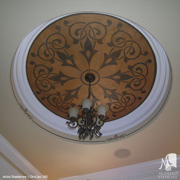 Ornamental Ceiling Decor or Concrete Floor Makeover - Modello Adhesvie Custom Medallion Stencils