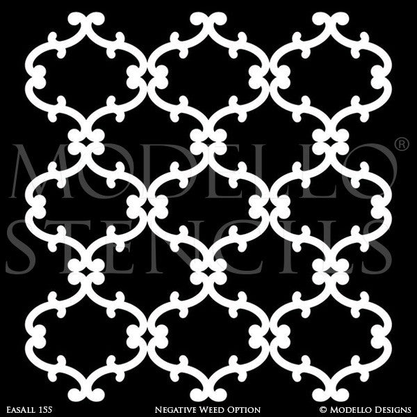 Modern or Tribal or Asian Decorating Idea using Large Geometric Pattern Wall Stencils - Modello Designs