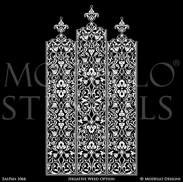 Tall Wall Panels Borders for Decorative Painting - Eastern Oriental Moroccan Indian Designs - Modello Custom Wall Art Stencils