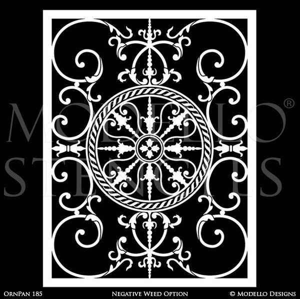 Grand Painted Ceiling Stencils or Painted Antique Mirror Window Glass Panels for Custom Decorating - Modello Custom Stencils