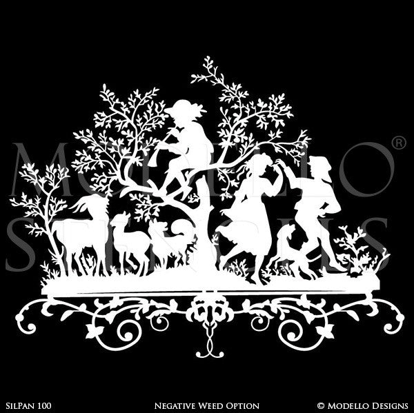 Folk Art with Nature, People, Animals - Painted Wall Art Graphics for Classic Wall Decor - Modello Custom Stencils for Painting