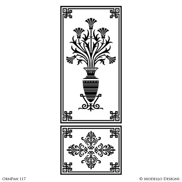 Tall Large Door Wall Window Panel Stencils for Art Deco Plant Flower Ornamental Style Decorating - Modello Custom Wall Stencils